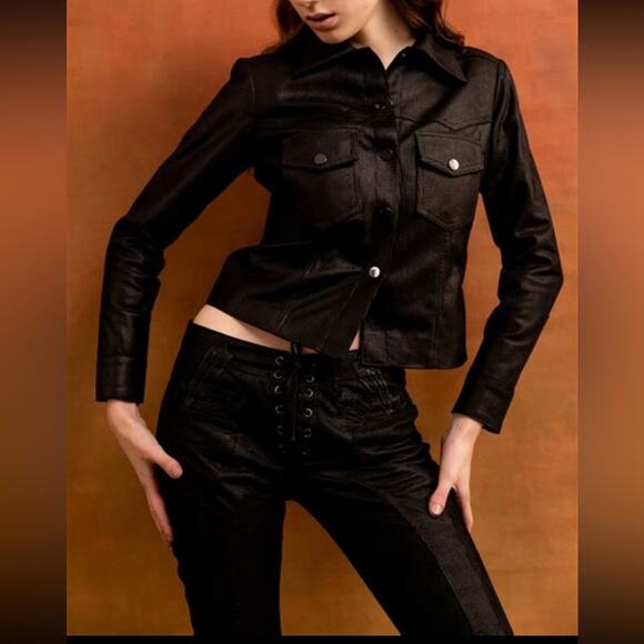 Free People x Dancassab Black Lambskin Leather Tie-Waist Jeans Limited Edition - Picture 7 of 10